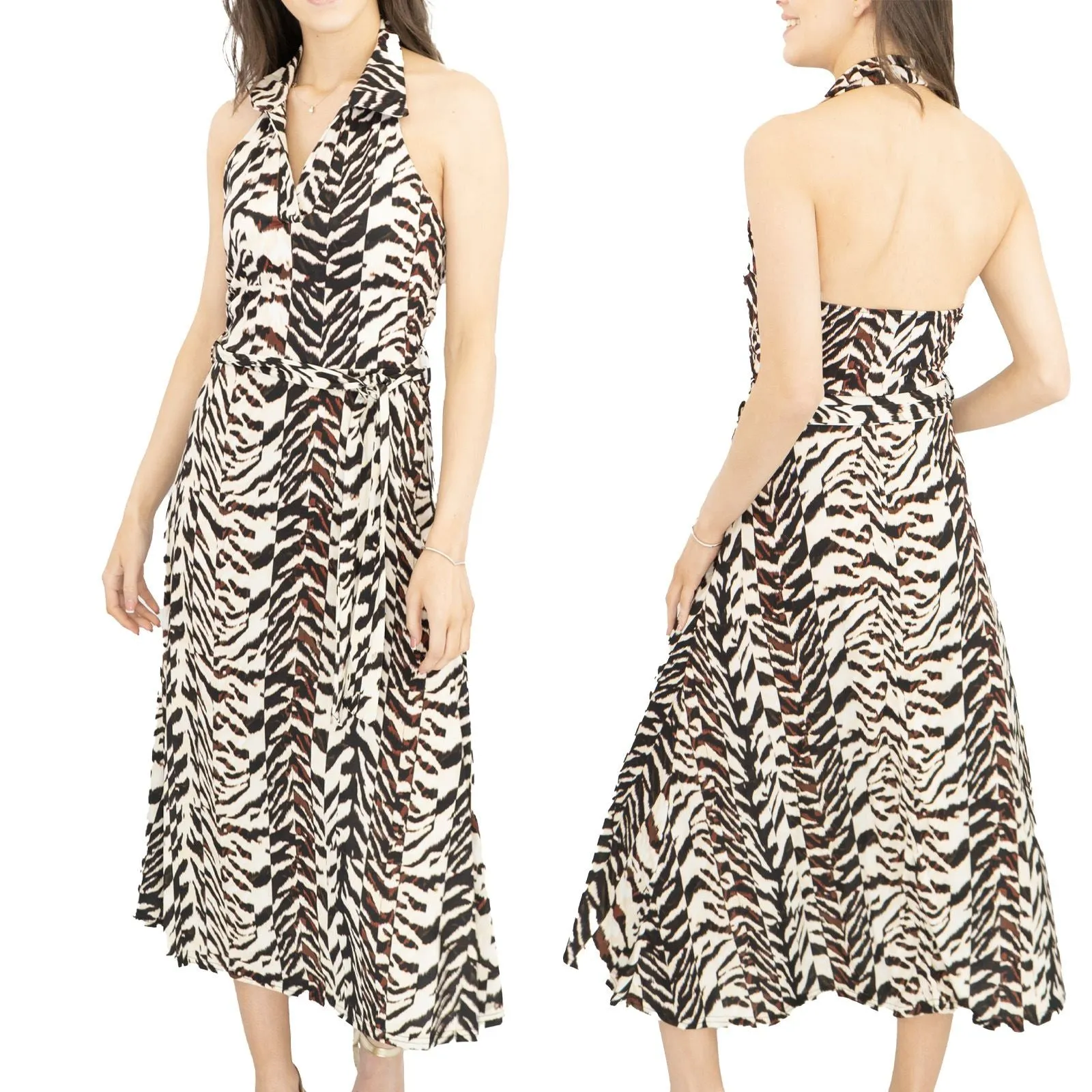 Karen Millen Halter Neck Tiger Print Summer Midi Dress