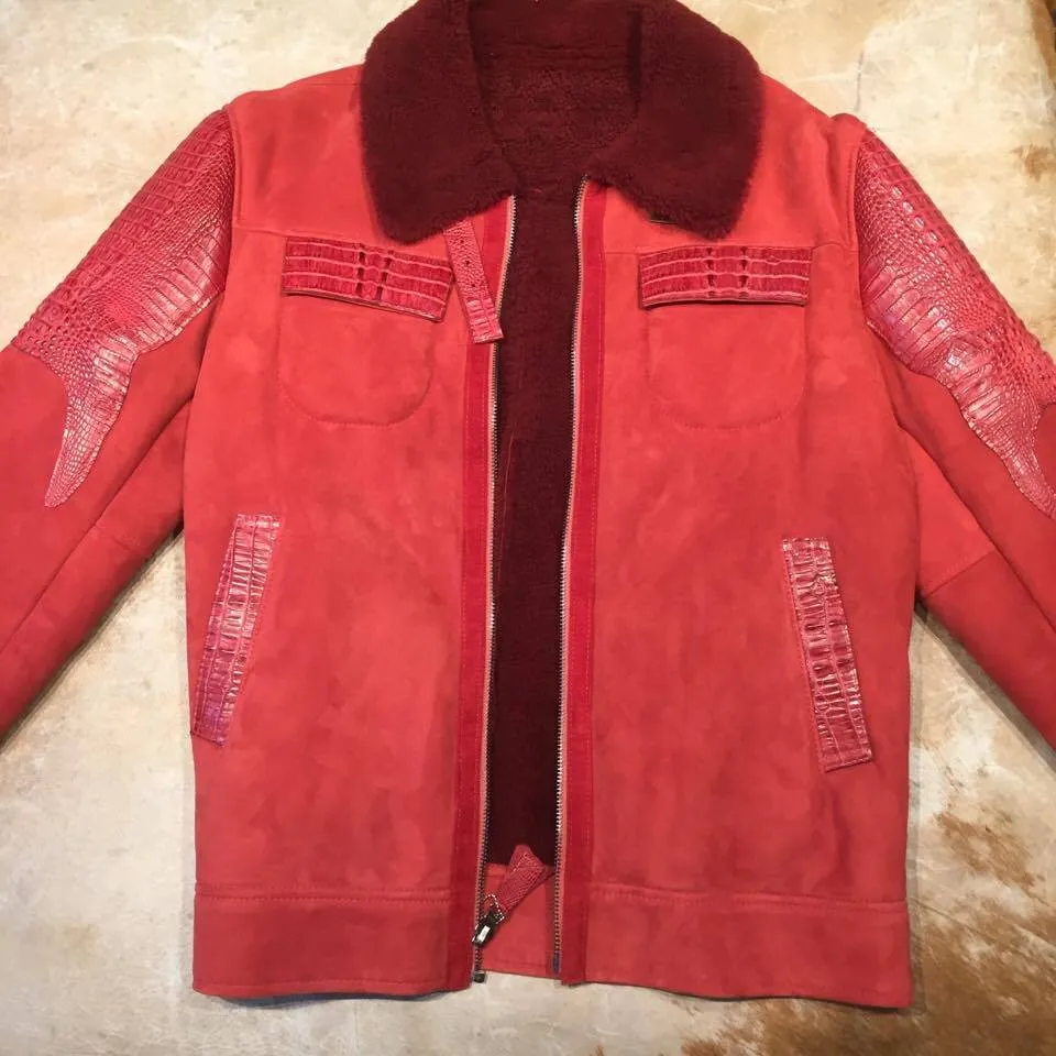 Kashani Candy Red Full Suede/Adult Alligator Shearling