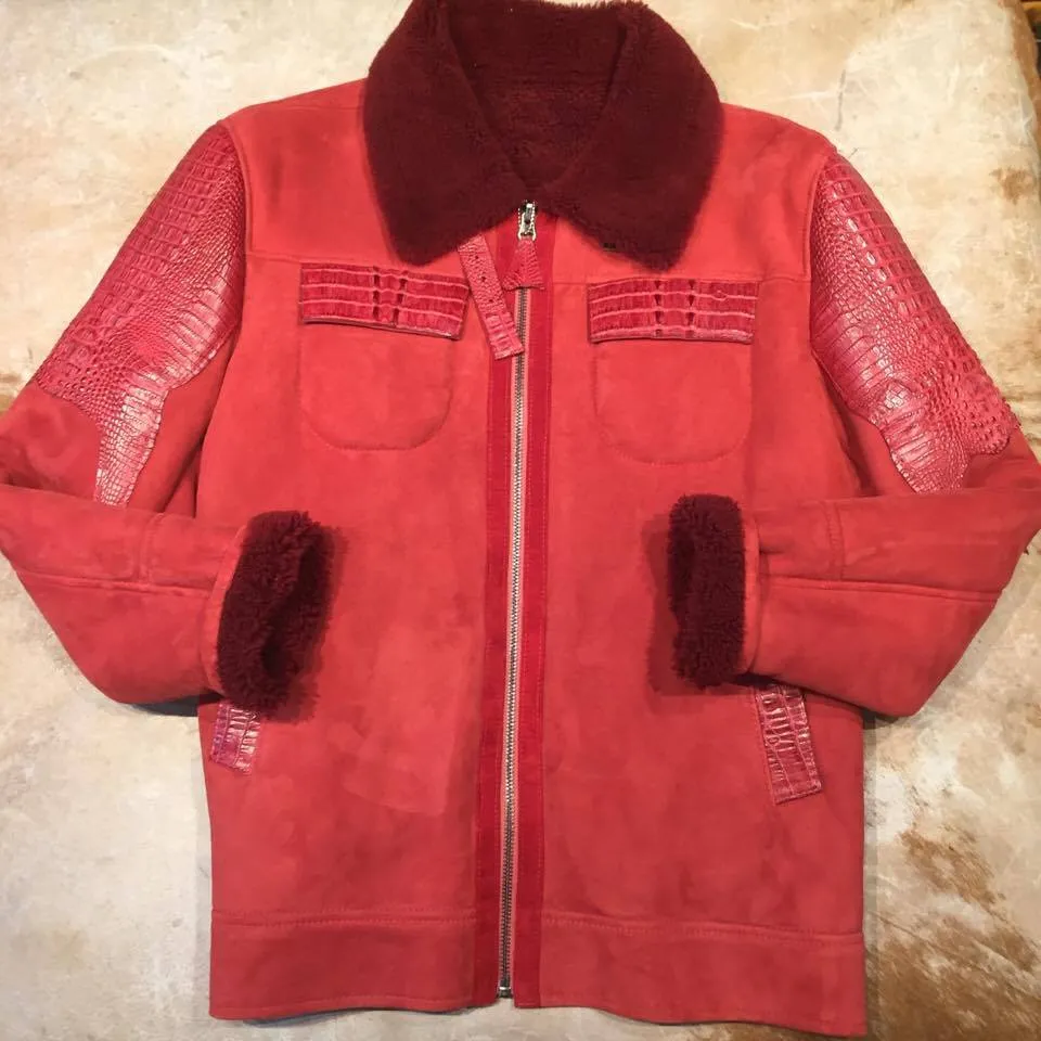 Kashani Candy Red Full Suede/Adult Alligator Shearling