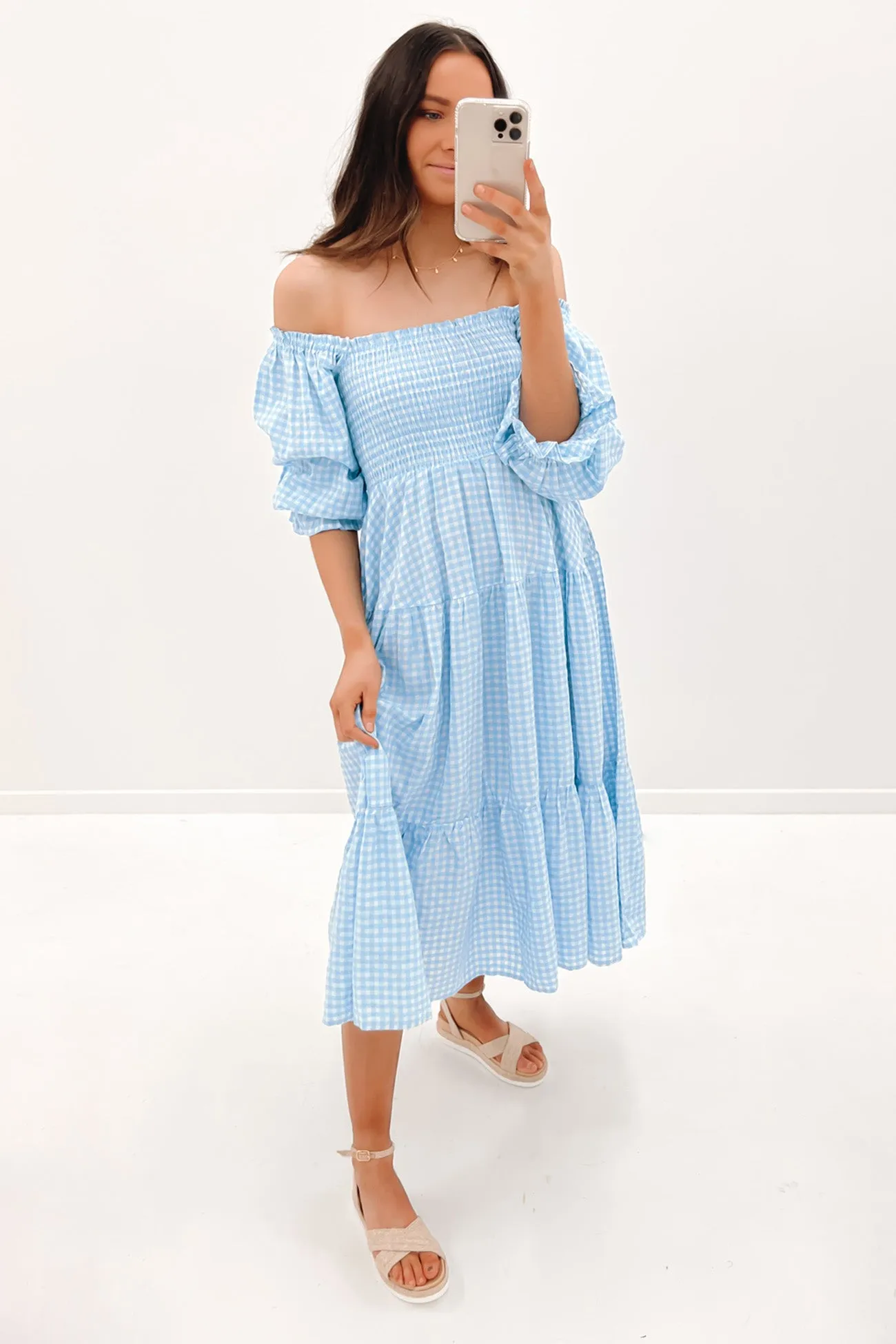 Kelsey Midi Dress Blue Check