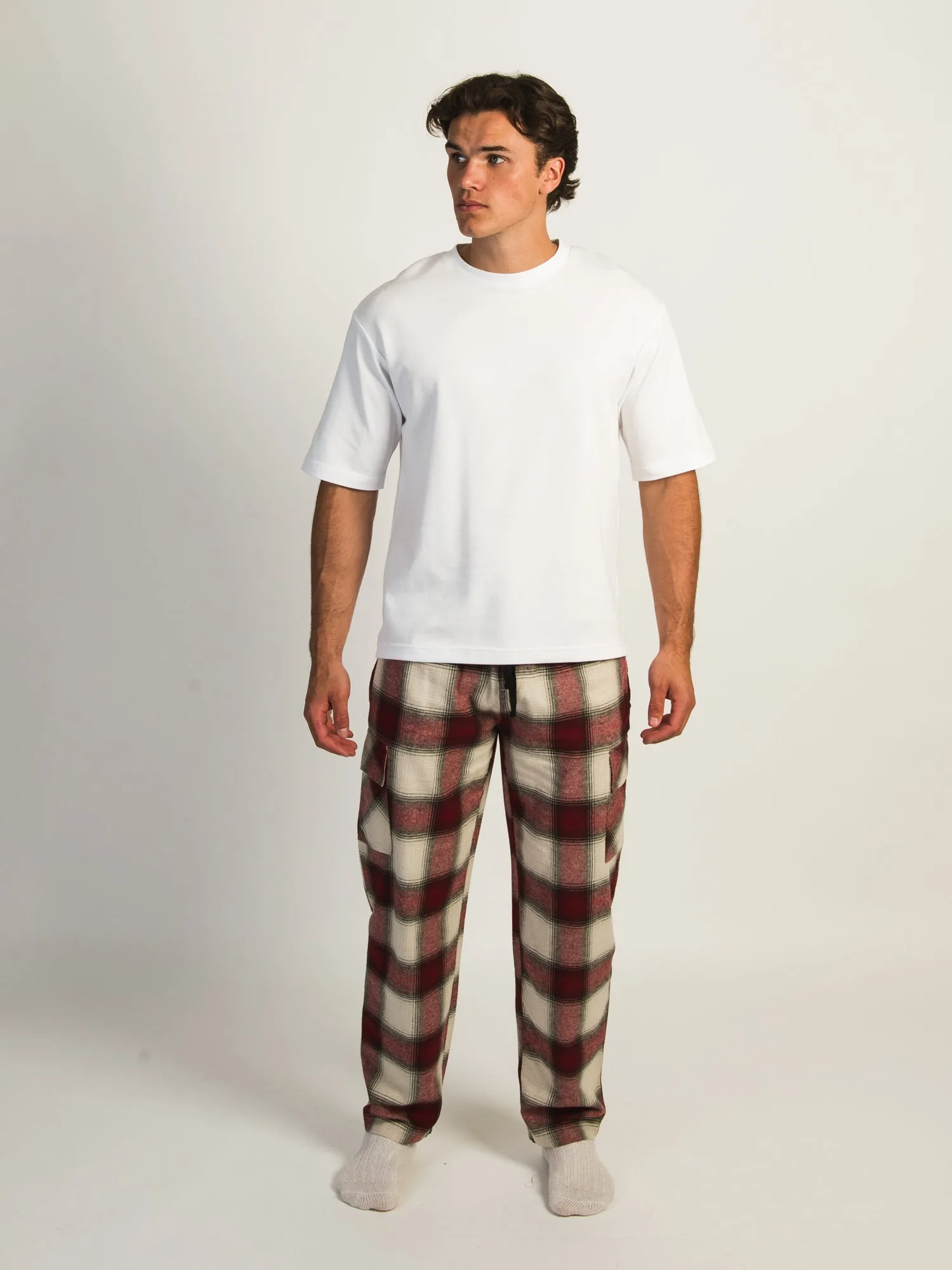 KOLBY THOMAS CARGO PLAID PANT - BURGUNDY