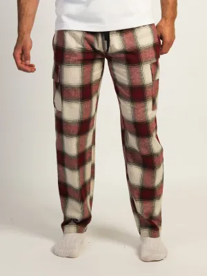 KOLBY THOMAS CARGO PLAID PANT - BURGUNDY