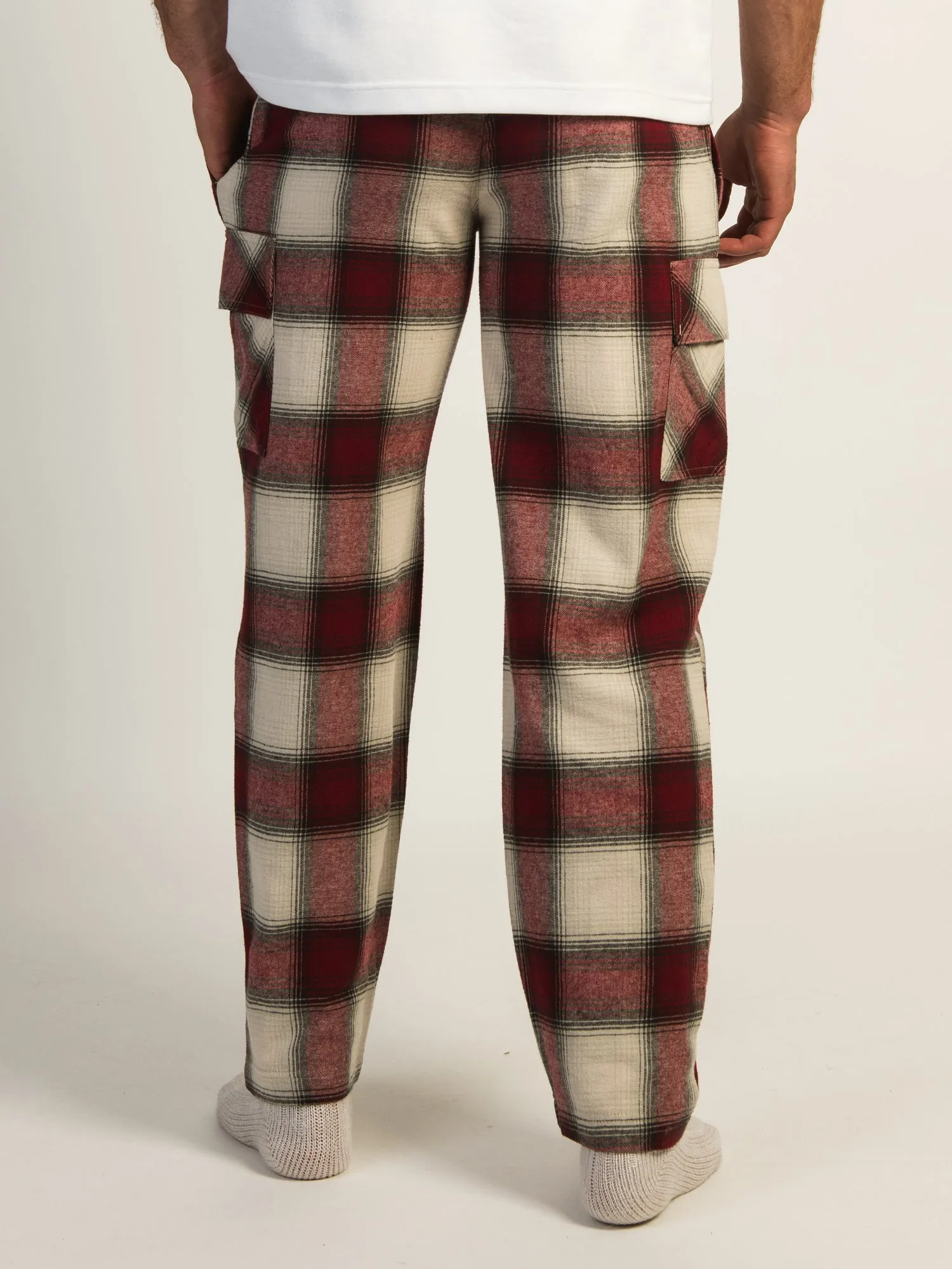 KOLBY THOMAS CARGO PLAID PANT - BURGUNDY