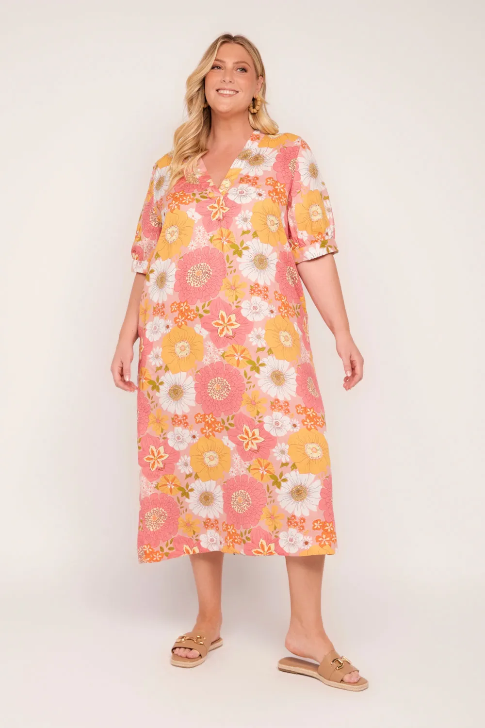 Kora A-Line Linen Midi Dress in Vienna