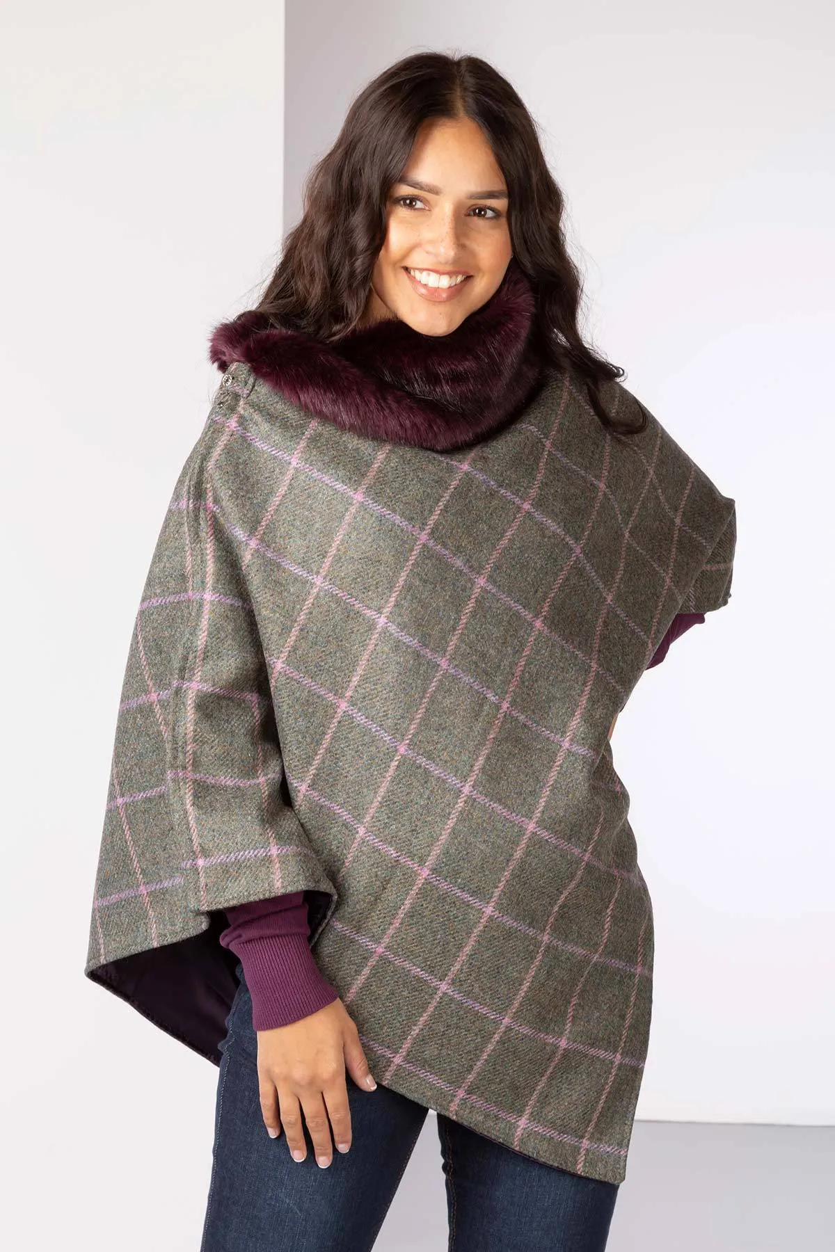 Ladies 100% Wool Tweed Poncho