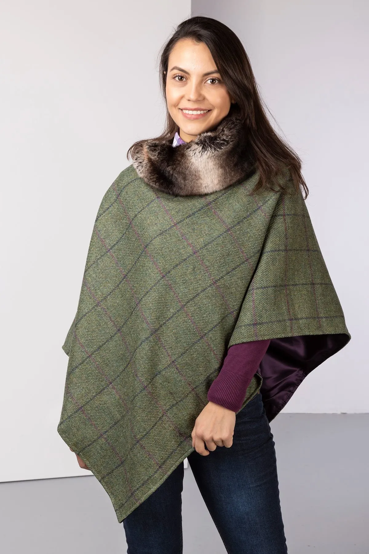 Ladies 100% Wool Tweed Poncho