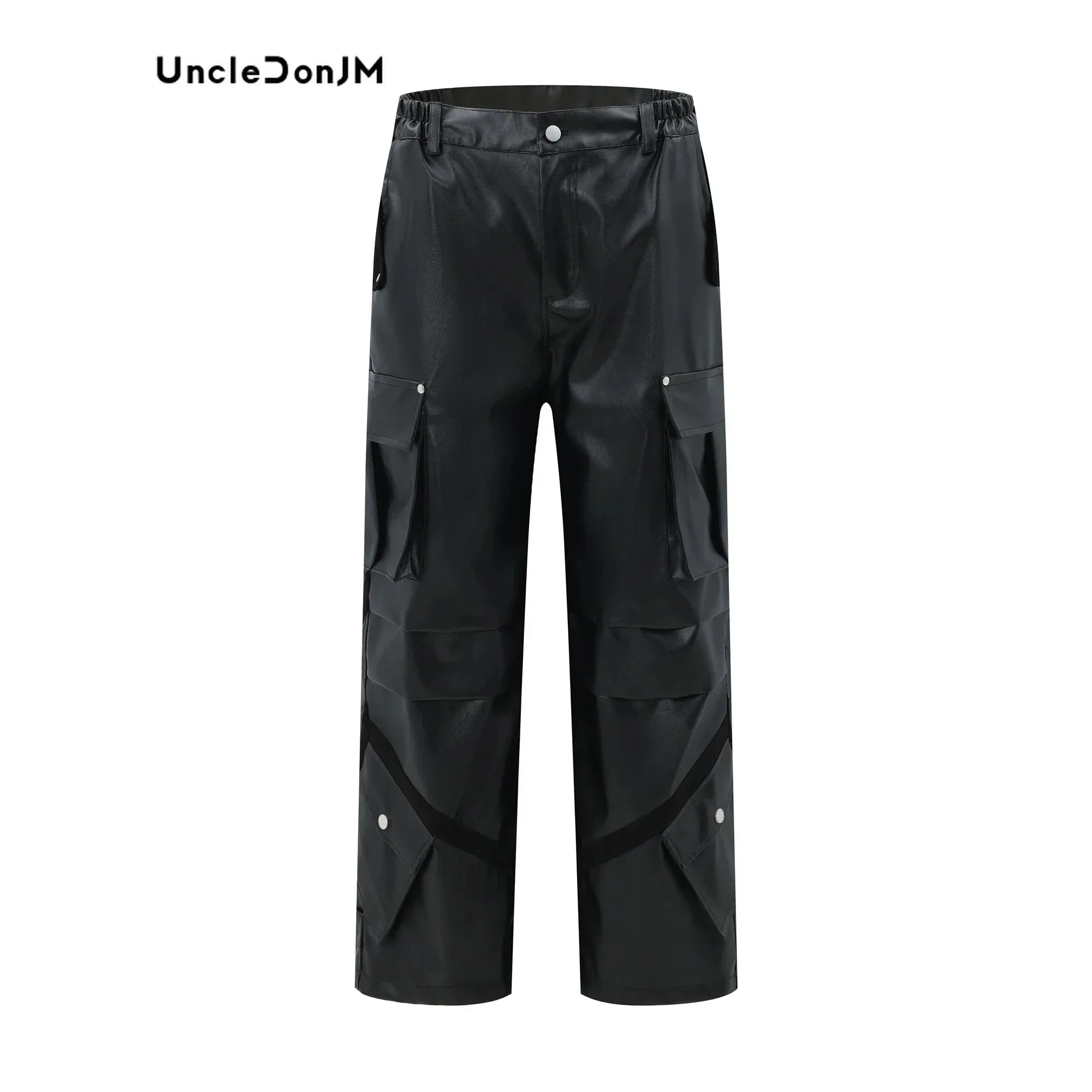 Leather Pants Men Loose Tactical Multi Pocket Workwear Pants