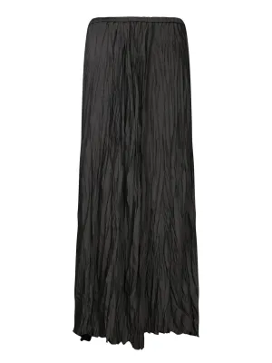 Long Black Pleated Crepe Skirt