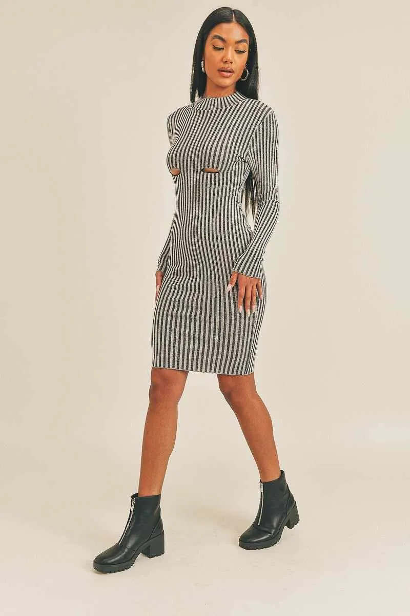 Long Sleeve Stripe Print Midi Dress