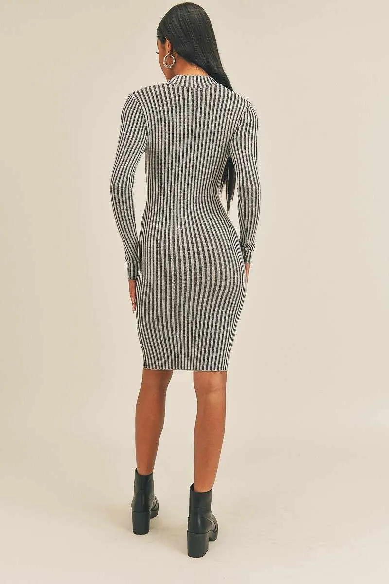 Long Sleeve Stripe Print Midi Dress