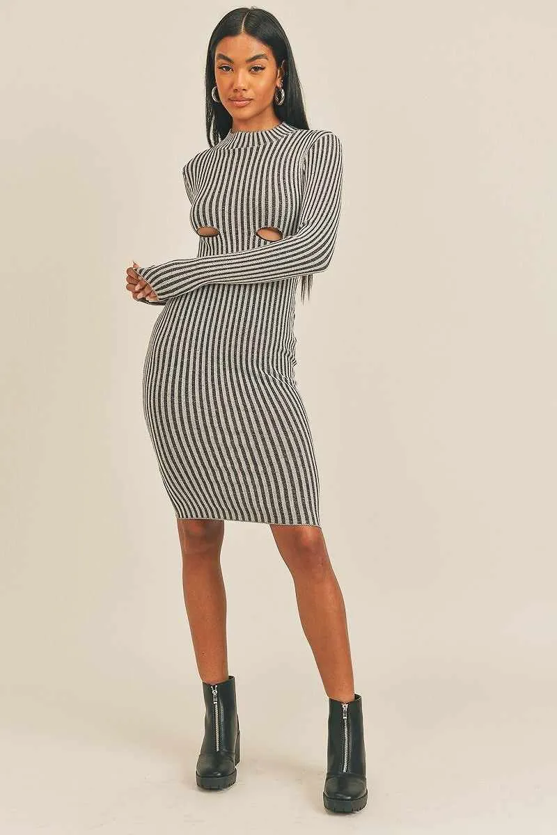 Long Sleeve Stripe Print Midi Dress