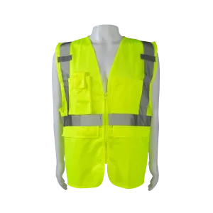 LVM2-SUV ANSI Class 2 Deluxe Surveyor’s Safety Vest, Lime Mesh