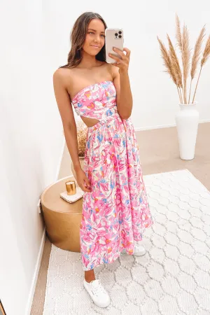 Maria Midi Dress Pink Floral