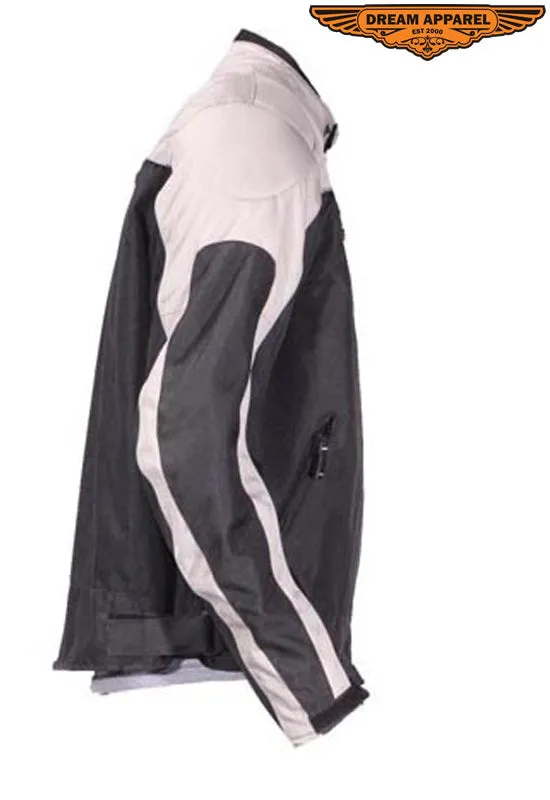 Mens Black and Silver Mesh and Nylon Motorcycle Jacket