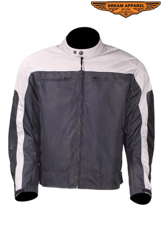 Mens Black and Silver Mesh and Nylon Motorcycle Jacket