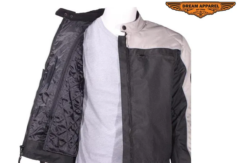 Mens Black and Silver Mesh and Nylon Motorcycle Jacket