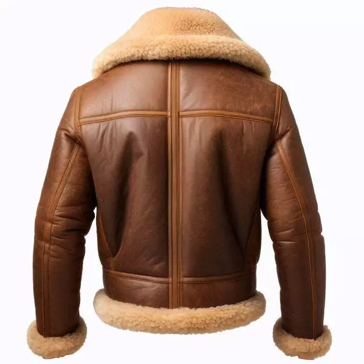 Men's Brown RAF B3 Shearling Bomber Jacket - Aviator Pilot Leather Coat