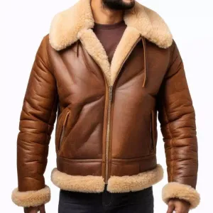 Men's Brown RAF B3 Shearling Bomber Jacket - Aviator Pilot Leather Coat