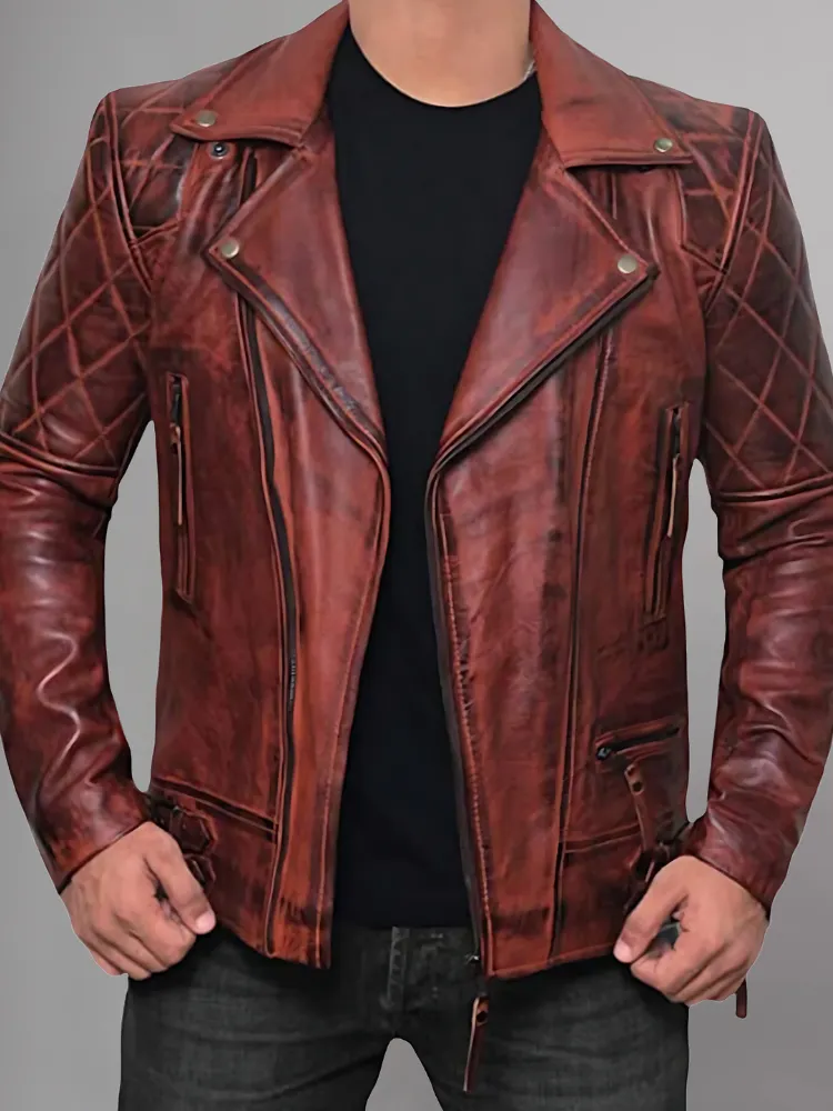 Men's Genuine Lambskin Leather Vintage Motorcycle Jacket