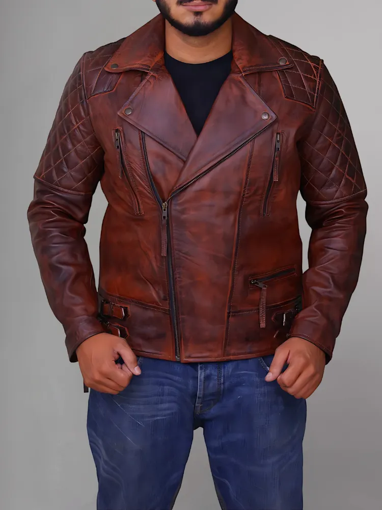 Men's Genuine Lambskin Leather Vintage Motorcycle Jacket