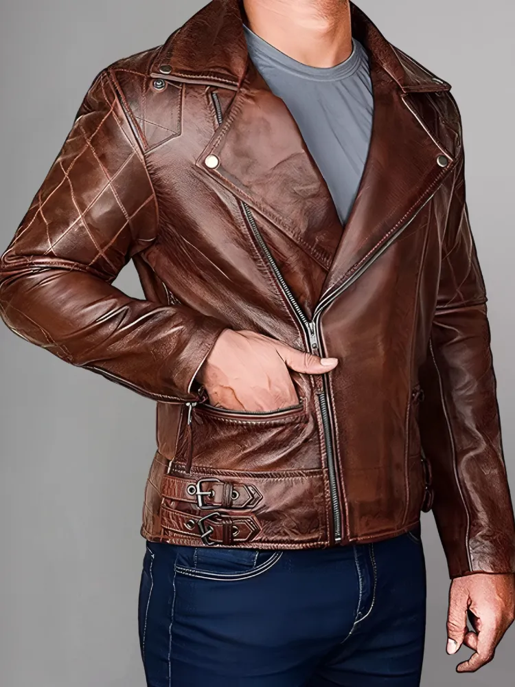 Men's Genuine Lambskin Leather Vintage Motorcycle Jacket