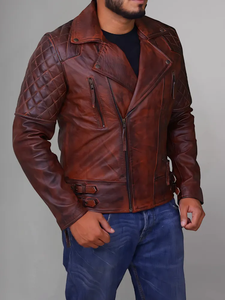 Men's Genuine Lambskin Leather Vintage Motorcycle Jacket