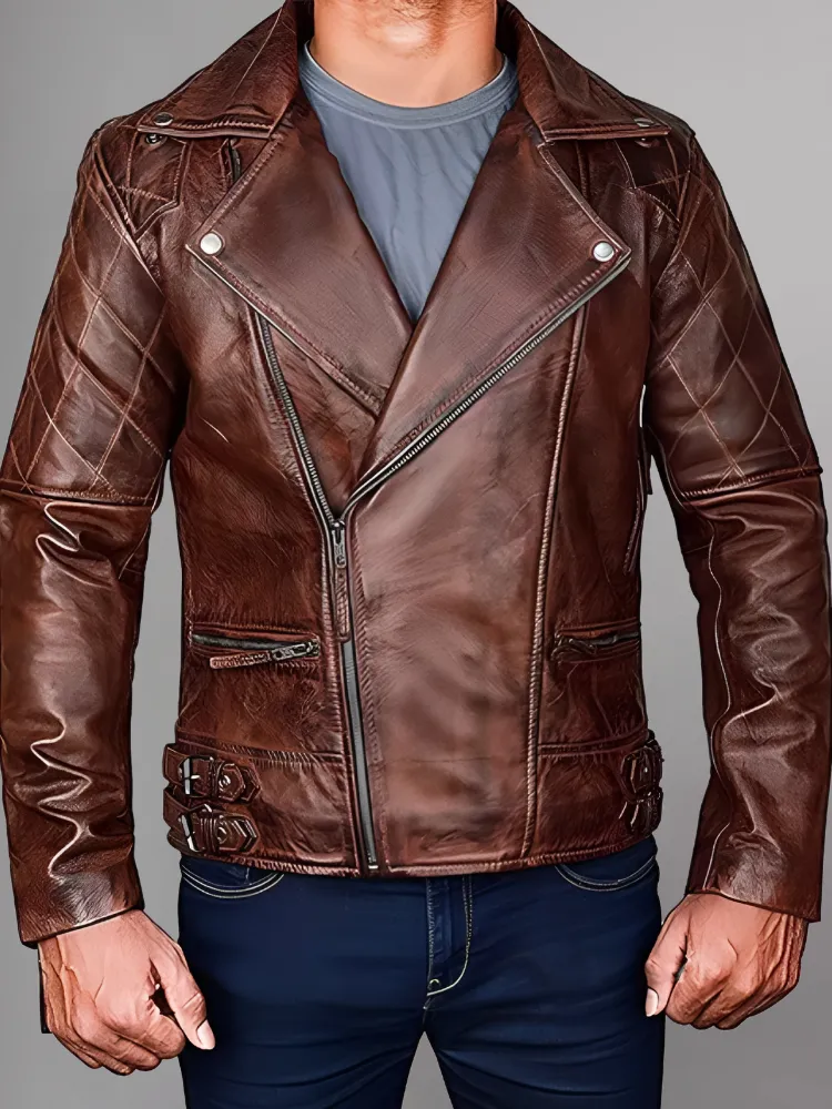 Men's Genuine Lambskin Leather Vintage Motorcycle Jacket