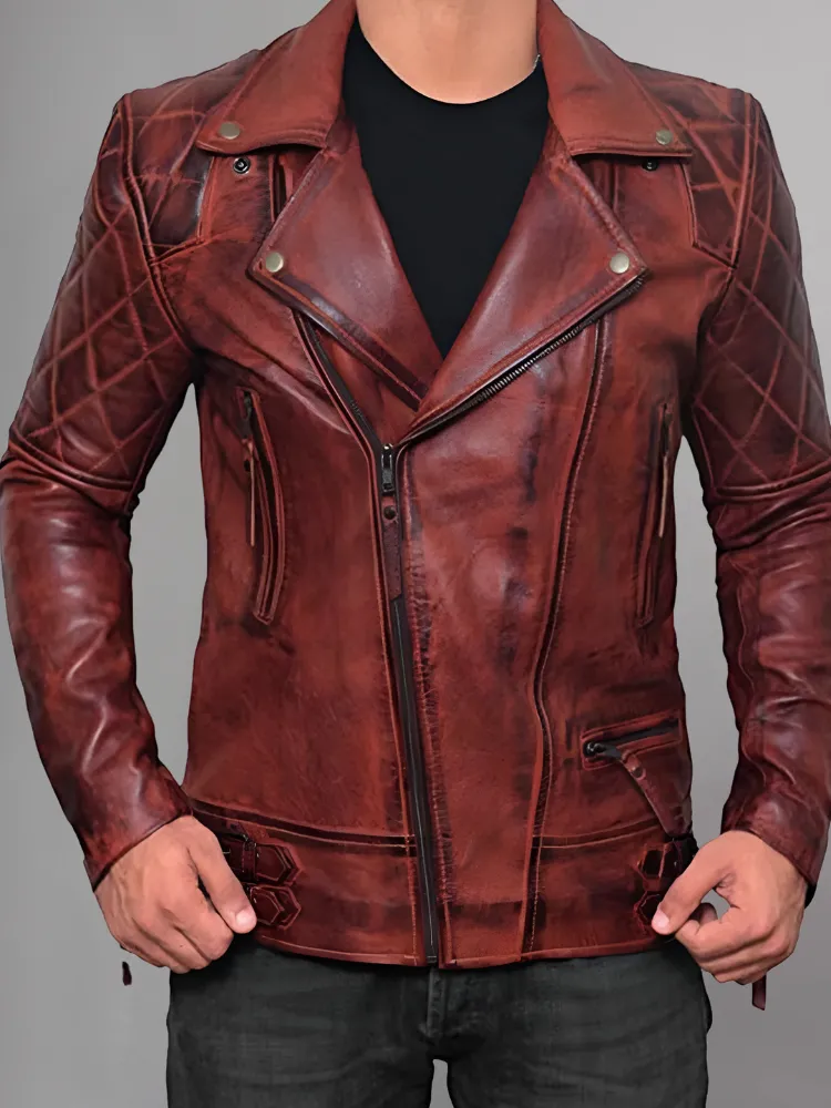 Men's Genuine Lambskin Leather Vintage Motorcycle Jacket