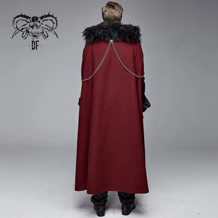 Men's Goth Fur Collar Red Cloak