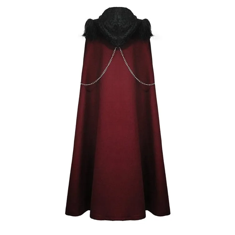 Men's Goth Fur Collar Red Cloak