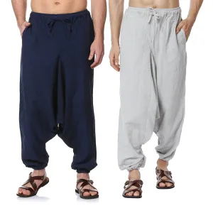 Men's Harem Pack of 2 | Dark Blue & Melange Grey | Fits Waist Sizes 28 to 36 Inches