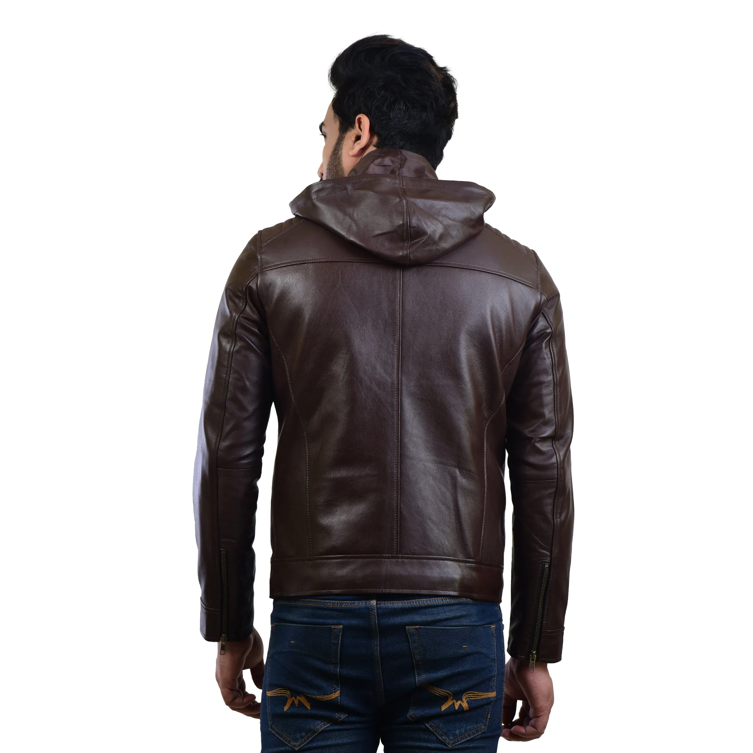 MENS LEATHER HOODED JACKET 410145(BLACK)