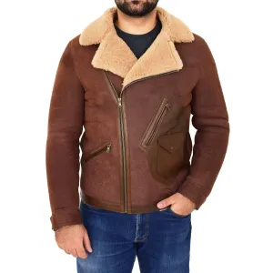 Mens Real Sheepskin Flying Jacket Antique B3 Shearling Rocky Brown