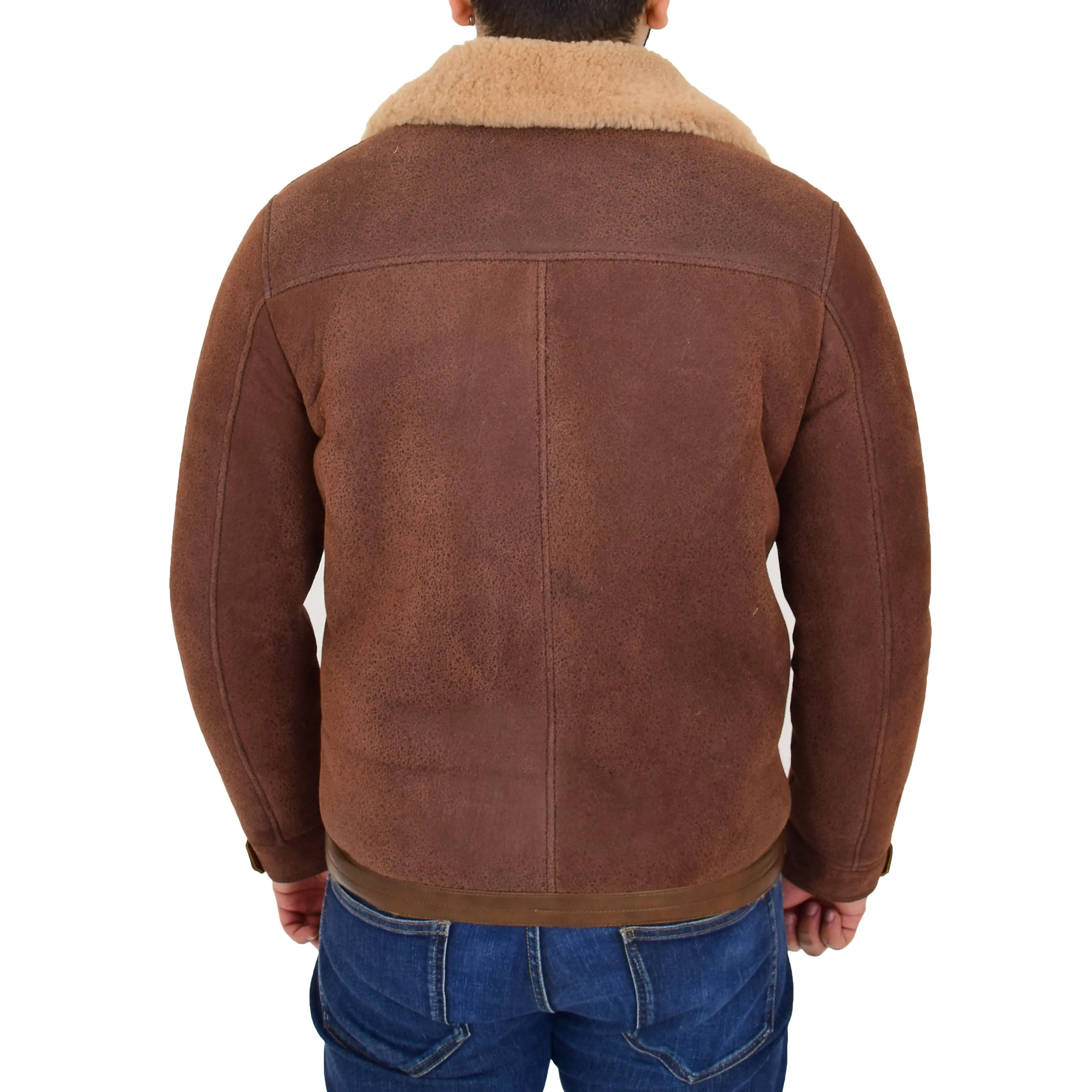 Mens Real Sheepskin Flying Jacket Antique B3 Shearling Rocky Brown