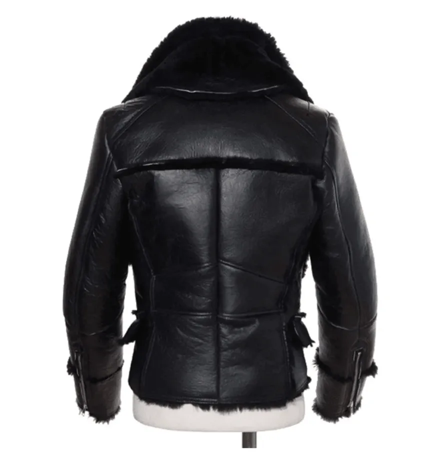 Mens Sheepskin Biker Black fur Aviator Jacket