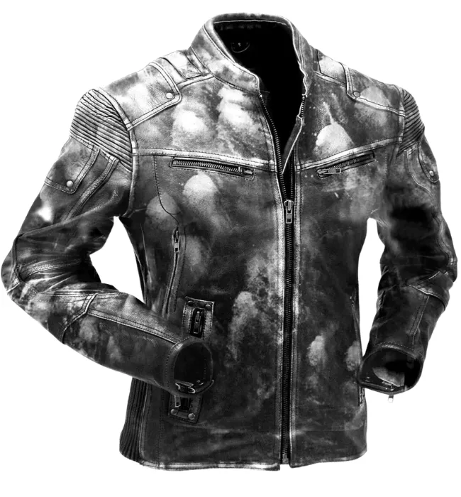 Mens Vintage Biker Style Cafe Racer Distressed Leather Jacket