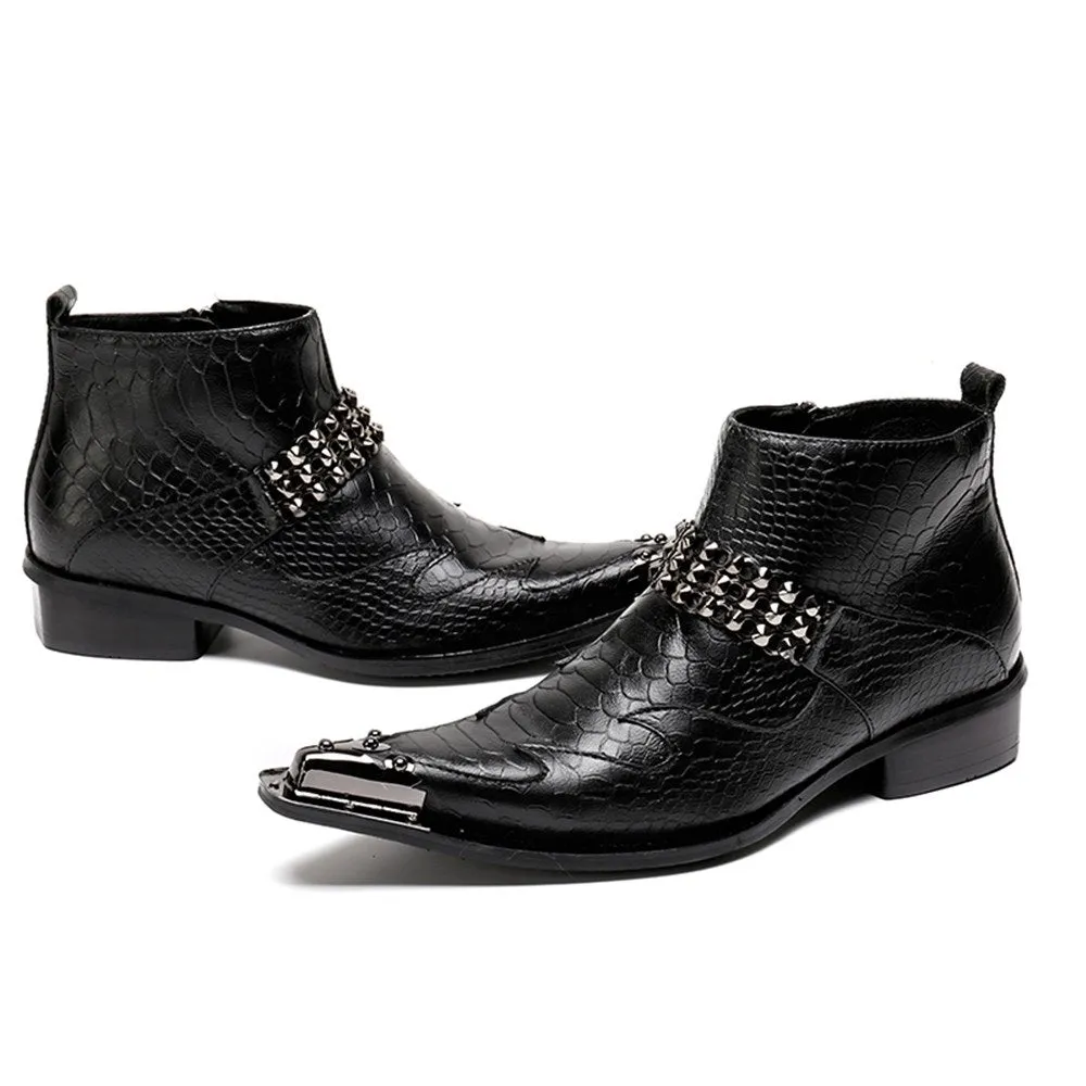 Mens Zip Steel Toe Boots with Decoration