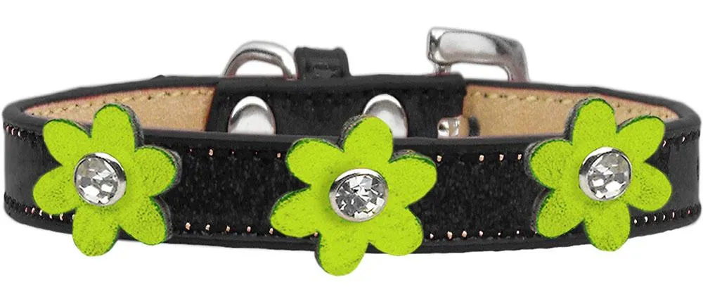 Metallic Flower Ice Cream Collar Black With Metallic Lime Green Flowers Size 20