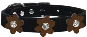 Metallic Flower Leather Collar Black With Bronze Flowers Size 22