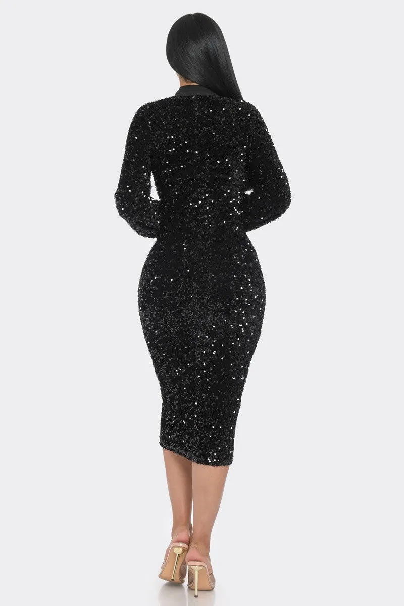 Midi Two Way Zip Up Sequin Dress