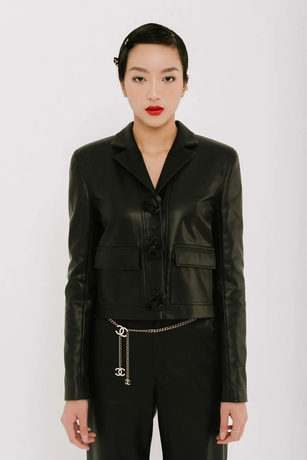 Milani Structured Notch Lapel Leather Jacket