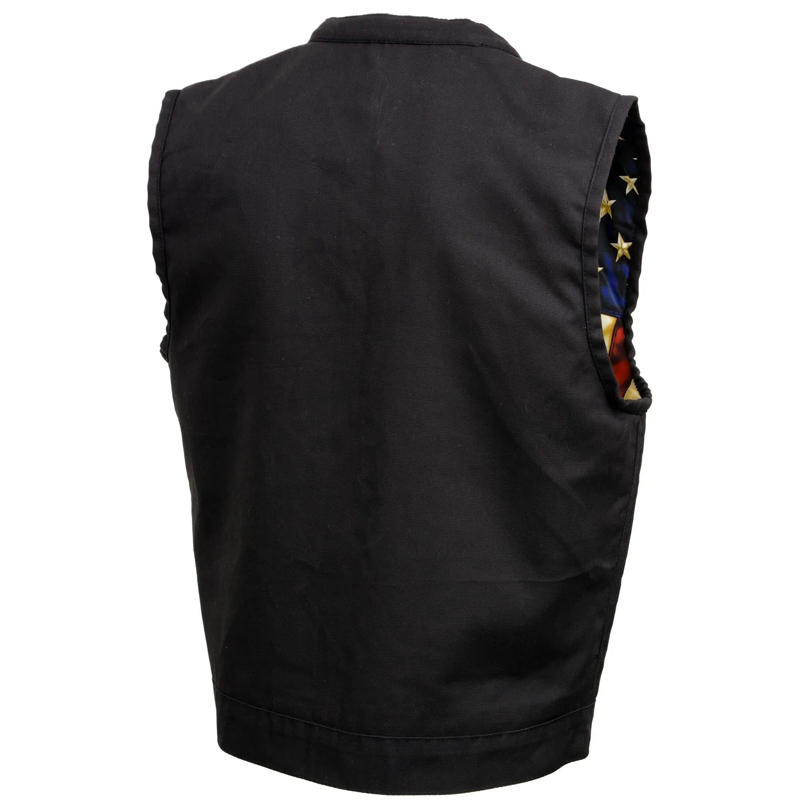 Milwaukee Leather MDM3007 Men's 'Brute' Concealed Snap Black Denim Club Style Vest w/ USA Flag Liner