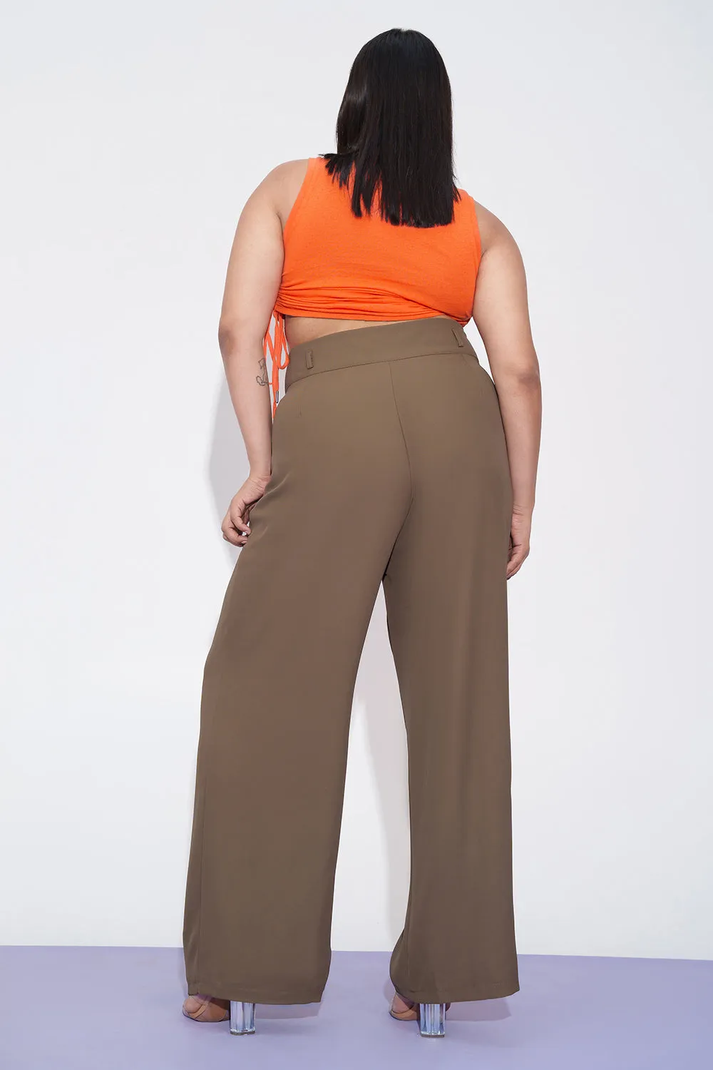 Mocha Mist Curve Pleated Double Button Korean Pants