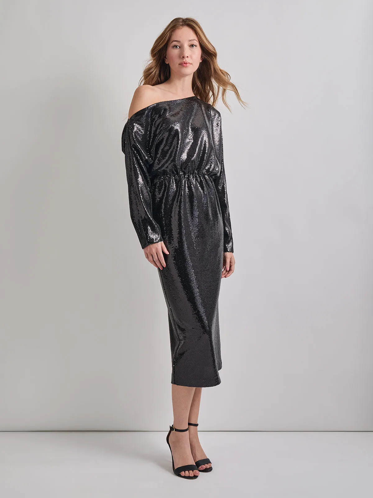 Modern Fit Sequin Novelty Woven Blouson Midi Dress