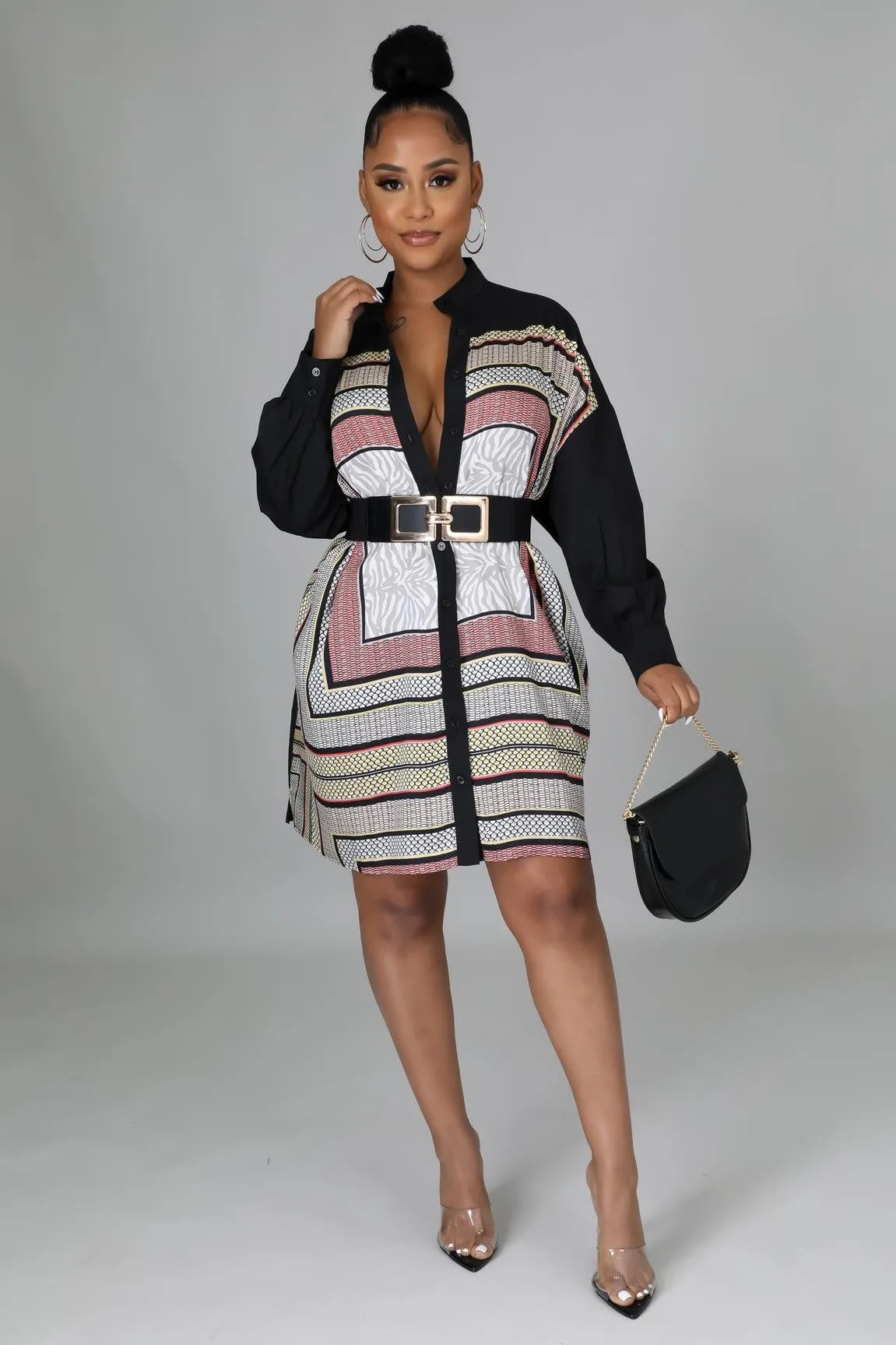 Multi Print Shirt Dress