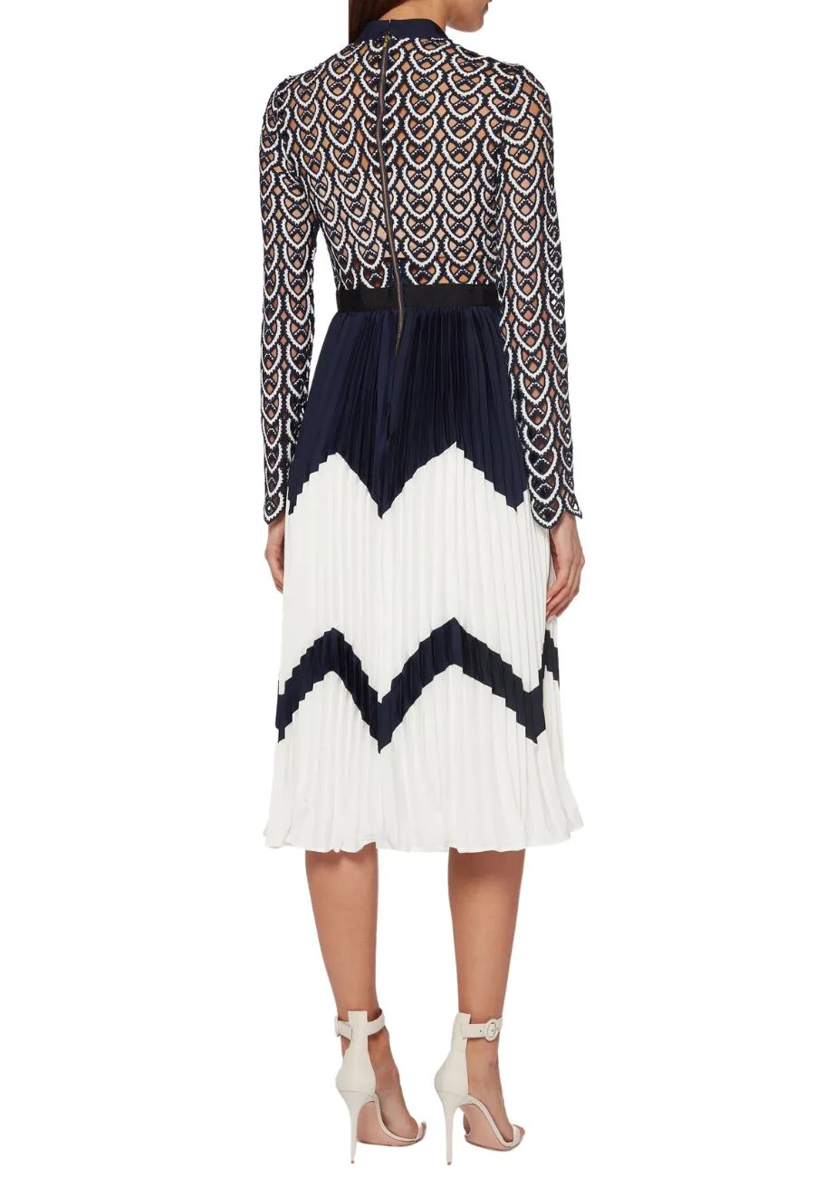 Navy and White Sweetheart Crochet Midi Dress