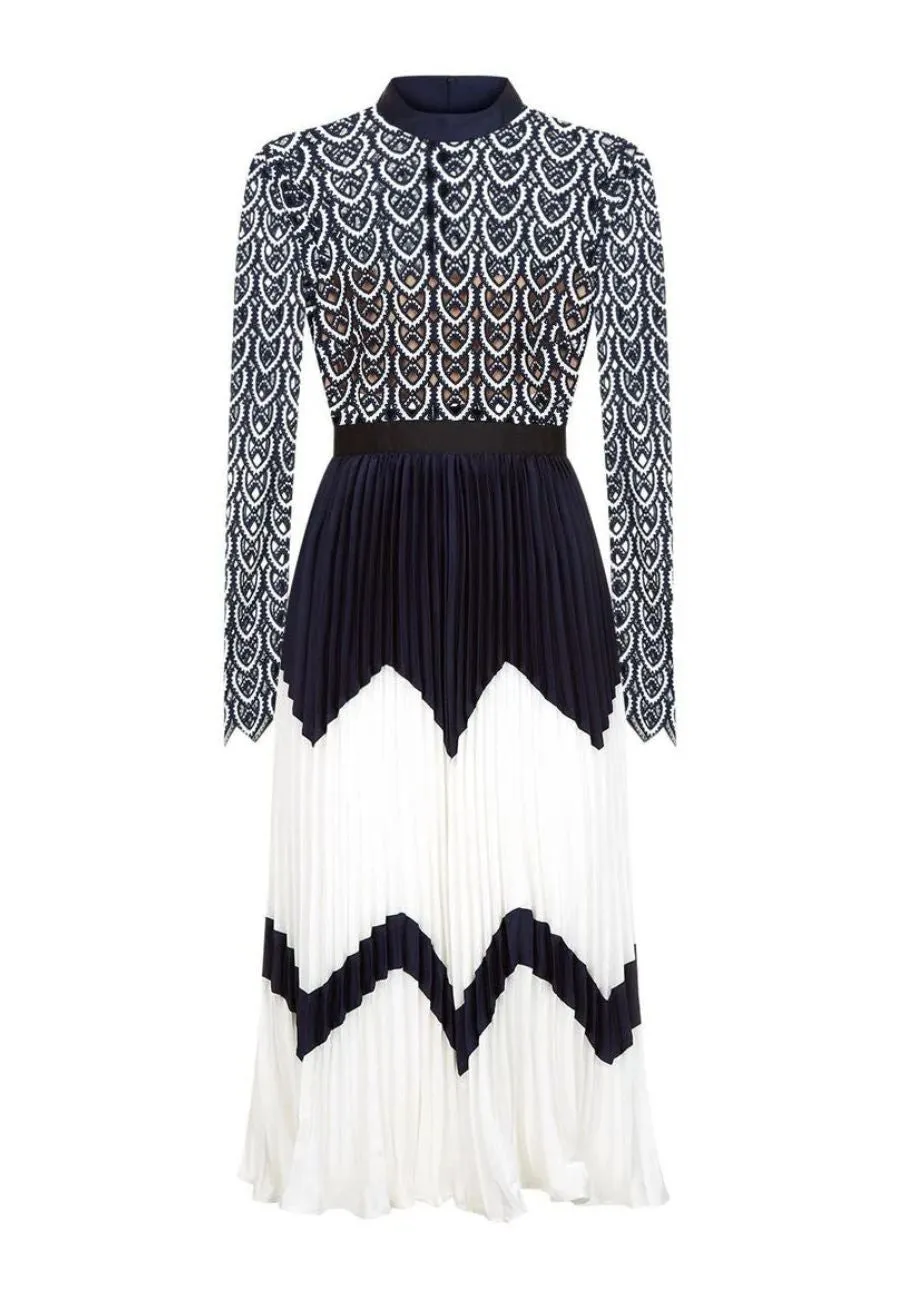 Navy and White Sweetheart Crochet Midi Dress