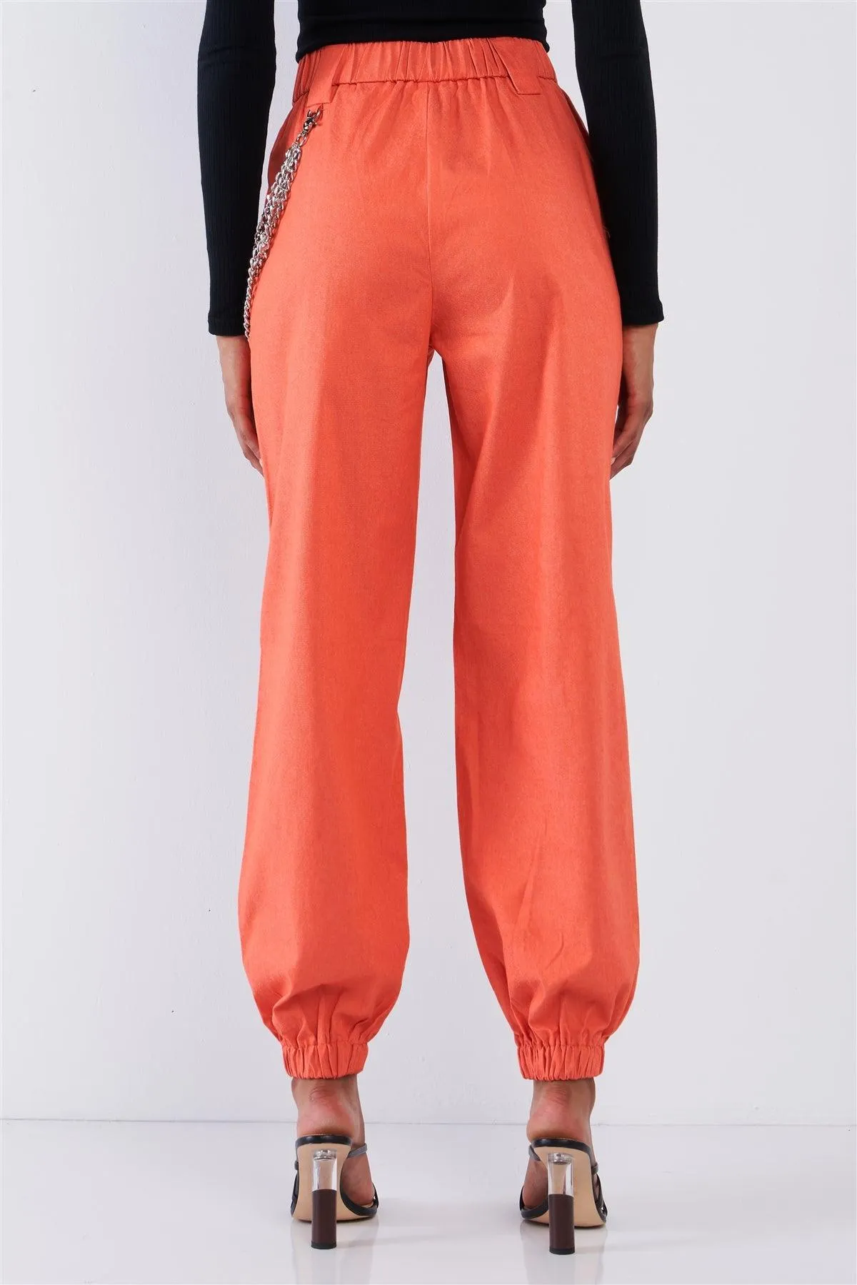 Orange Parachute Cargo Chain Hardware Jogger Pants