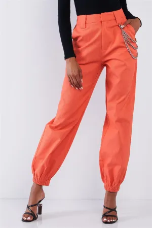 Orange Parachute Cargo Chain Hardware Jogger Pants