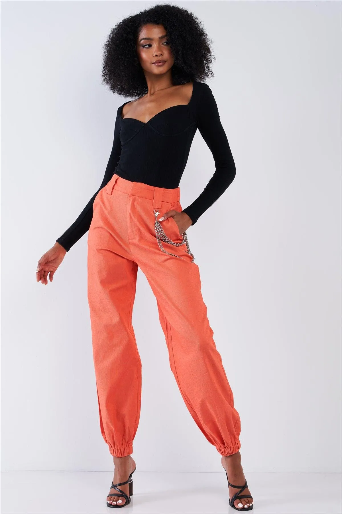 Orange Parachute Cargo Chain Hardware Jogger Pants